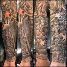 If you love elegant tattoos and you are a fan of beauty, you will enjoy this gemini sign that represents a man. Finally Finished Religioussleeve Blackandgrey Tattooed By Brownstattoos Www Brownstattoos Co Uk Cloud Tattoo Cloud Tattoo Sleeve Sleeve Tattoos