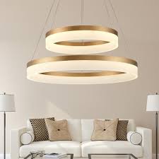 Choose from a 34 or 61 width to complement a modern and artistic bedroom, dining room, or living room. Minimalist Ultra Modern Cylinder Led Chandelier Brushed Brass Tiered Frosted Shade Led Circular Ring Chandelier Wiith Adjustable Height 5 Sizes For Option Beautifulhalo Com