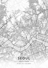 Seoul South Korea Maps Poster Print Metal Posters Displate In 2020 Map Poster Korea Map Poster Prints