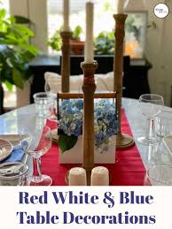 Strands of red beads mimic the festive look of cranberries, while a simple grosgrain ribbon dresses up a planter. Red White And Blue Table Decorations Design Morsels