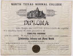 Nettie Williams North Texas Normal College diploma]