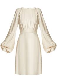 Chloe Waist Tie Blouson Sleeve Cady Dress Lantern Sleeve Dress Blouson Sleeve Dress White Dress With Sleeves