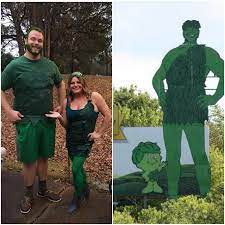 Publication of the images in whatever format confers no right of ownership on the individual or right to royalties or payment to the auction. Jolly Green Giant Sprout Halloween Costume For Couples Couples Costumes Couple Halloween Costumes Short Tall Couples