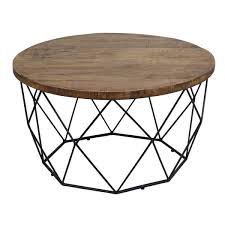 Brown/black medium round wood coffee table with storage shelf. Round Wooden Coffee Table With Geometric Cutout Iron Base Black And Brown On Sale Overstock 30081646