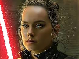 Rey, painting, face, portrait, pictura, blue, art, red, yasar vurdem, star  wars, HD wallpaper