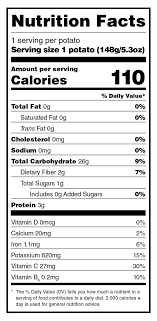 2 calories and macro nutrients of banana. Potato Nutrition Info Label Data Carbs Calories Health Facts