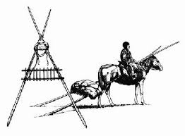 Travois The Horse Drawn Travois Was Adapted From The Earlier Travois Pulled By Dogs Artwork By Gordon Native American Horses Dog Artwork Canadian Encyclopedia