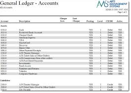 g l chart of accounts arts management systems