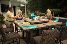 Franklin Wood Tile Bar Height Fire Pit Dining 15 Pc Set Fire Pit Dining Set Outdoor Dining Table Fire Pit Furniture