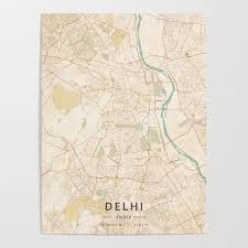 Mahiuddin pur kanawni (18 km). Delhi India Vintage Map Poster By Designermapart Society6