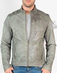 Mens Vintage Grey Leather Biker Jacket Kestrel Bertanni Bikerjackets Jackets Leather Jacket Racer Jackets