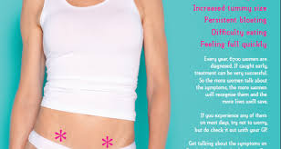 Symptoms of ovarian cancer early symptoms may include general abdominal discomfort, bloating, and swelling. Bristol Women Talk Ovarian Cancer Heart Bristol