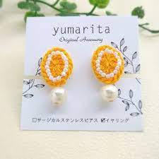 ビタミンオレンジ の オーバル 刺繍ピアス イヤリング 送料無料 イヤリング オーバル の ビタミン ビタミンオレンジ 刺繍ピアス 送料無料 stud earrings crochet earrings earrings