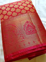 Semi Silk Saree PON 032 (Red) - Simply Sarees Melbourne
