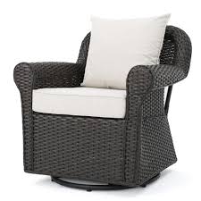 Noble House Amaya Dark Brown Swivel Wicker Outdoor Lounge Chair With Beige Cushions In 2020 Lounge Chair Outdoor Wicker Patio Chairs Swivel Rocking Chair