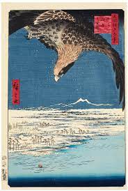 Japanese woodblock print Hiroshige Hawk View of Ten 