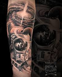 Black And White Space Tattoo Half Sleeve Sky Is Not The Limit Tattoo Tattoos Ink Inked Realistic Blackandgreytattoo Neilarmstrong Space Mag Space Tattoo Sleeve Space Tattoo Astronaut Tattoo