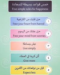 ٥ قواعد بسيطة للسعادة السعادة السعادة قرار القلب الحب العقل الهم الهموم العيش البساطة الكرم الكريم العطاء Free Mind Learning Arabic Learn English
