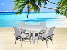 Enjoy meals alfresco with outdoor patio dining furniture like chairs, tables think outdoor tables for anchoring the area. Outdoor Patio Furniture New Aluminum Gray Frosted Glass 5 Piece Round Dining Table Amp Wicker Resin Textilene Sling Stackable Chairs Set Buy Online In Bahamas At Bahamas Desertcart Com Productid 42194764
