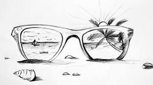 How To Draw A Beach Sunglass Scenery Sketch Beach Drawing With Sunglass Summer Sunglass Drawing Yout Beach Drawing Beach Sketches Black And White Drawing