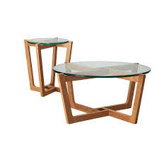 A set of coffee and end modern glass tables. Estudio Furniture Monterey Natural Coffee Side Table Set Temple Webster