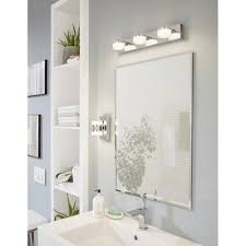 The shower head, tub filler, and sink faucet are all polished chrome. Eglo Lighting 94653 Romendo 3 Light Led Bathroom Over Mirror Wall Fitting In Polished Chrome Finish Castlegate Lights