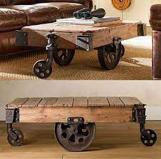 A coffee table is a low table designed to be placed in a sitting area for convenient support of beverages, remote controls, magazines, books (especially large, illustrated coffee table books), decorative objects, and other small items. Reclaimed Factory Cart Table From Restoration Hardware Factory Cart Coffee Table Cart Coffee Table