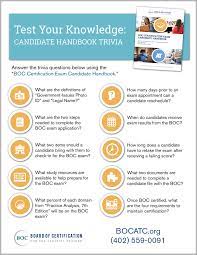 Learn about the american cancer society and its mission to free the world from cancer. Test Your Knowledge Boc Candidate Handbook Trivia