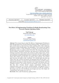 Before the seminar *****ladies and gentlemen, as we are about to begin, please be seated. Pdf The Effects Of Implementing Workshop On Radio Broadcasting Class Towards Students Speaking Ability