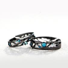 Her Black And Blue Engagement Rings 925 Sterling Silver Black Gold Plated Inlaid With Blue Crystal You Can Adjust It To Your Own Size Promise Ring Set Couples Ring Set Gold Diamond Wedding Band