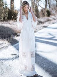 A colorful casual wedding dress for an intimate beach wedding. White Maxi Dress Lace Patch V Neck Half Sleeve Long Warp Boho Dress Maxi Dress Beach Maxi Dress Lace Dress Styles