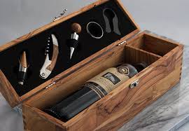 Olive Wood Wine Box With Five Piece Gift Set Wood Wine Box Wood Gift Box Wine Box