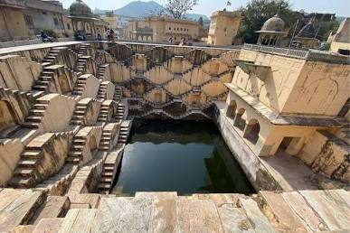 Geometric stairs of Panna Meena Ka Kund, AI generated
