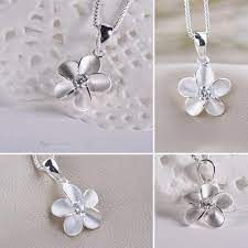 Eove Jewelry Sterling Silver Women Hawaiian Plumeria Flower Cz Necklace Pendant With 16 Box Chain Visit Silver Flower Necklace Pendant Necklace Cz Necklace