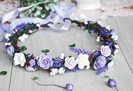 Lavender Flower Crownpurple Floral Crownwedding Hair Wreath Etsy Floral Crown Wedding Purple Floral Crown Rustic Wedding Accessories