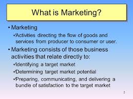 It deals with creating and maintaining demand for goods and services of the organization. 1 Marketing Ent What Is Marketing Marketing Activities Directing The Flow Of Goods And Services From Producer To Consumer Or User Marketing Consists Ppt Download
