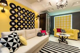 Exciting Living Room Pop Art Style Design With Circle Wallpaper And Lighting Idea On The Wall And Chandeli Pop Art Decor Interior Design Art Art Deco Interior