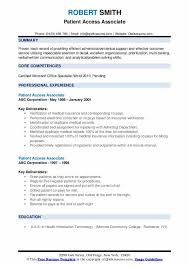 Patient Access Associate Resume Samples Qwikresume