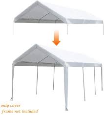 Amazon Com Abba Patio 10 X 20 Feet Carport Replacement Top Canopy Cover For Garage Shelter With Ball Bungees White F Canopy Cover White Frame Storage House