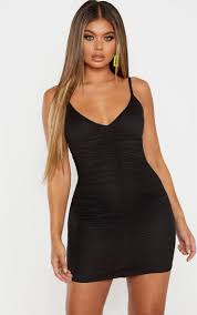 Black Strappy Mesh Ruched Front Bodycon Dress Bodycon Dress Fashion Dresses