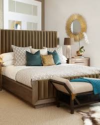 Solid wood legs in a walnut. Tufted Headboard Bed Neiman Marcus