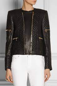 Balmain Quilted Leather Jacket Net A Porter Com Leather Jacket Jackets Quilted Jacket