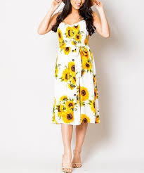 Another Great Find On Zulily White Yellow Sunflower Smocked Button Front Midi Dress Women Womens Midi Dresses Knee Length Dress Casual Dresses For Women