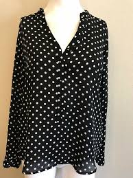 Black And White Polka Dot Blouse Lc Lauren Conrad Women S Small Blouse Black White Polka Dot Semi Sheer Top Lclaurenconrad Blouse Black Blouse Black Lace Tops Tops