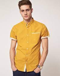 Shocking Yellow Not Narrow Difference Shirt Outfit Men Shirts Half Shirts