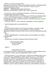 Omfp 2861/2009, privind inventarierea patrimoniului; Ordin Nr 1792 2002 Privind Norme Metodologice Privind Angajarea Lichidarea Ordonantarea Si Plata Chelt