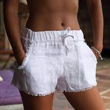 Fringe Shorts - White Linen - Summer Shorts Shorts Jeans Feminino Short Feminino Roupas