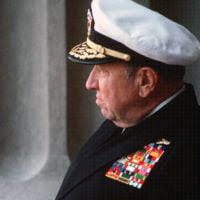 Colonel Wesley Rice, President Gerald R. Ford, General Louis Wilson, William  Middendorf, Brigadier General Charles Cooper, Rear Admiral John O'Connor,  Captain Leo McDonald, Rene Arthur Gagnon, and Felix de Weldon at the