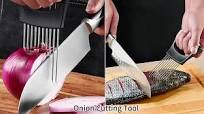Customized Logo Stainless Steel Onion Slicer Holder Cutter Fork Vegetable Fruit Kitchen Gadget Tomato Cutter