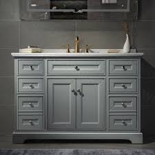 I've written off hd and turn to you, houzzers it's not necessarily about where you buy the vanity from (i.e. á… London 48 Inch Solid Wood Bathroom Vanity With White Solid Surface Vanity Top 8 Faucet Holes 2 Soft Closing Doors And 6 Full Extension Solid Wood Dovetail Drawers Grey Vanity Color Woodbridge